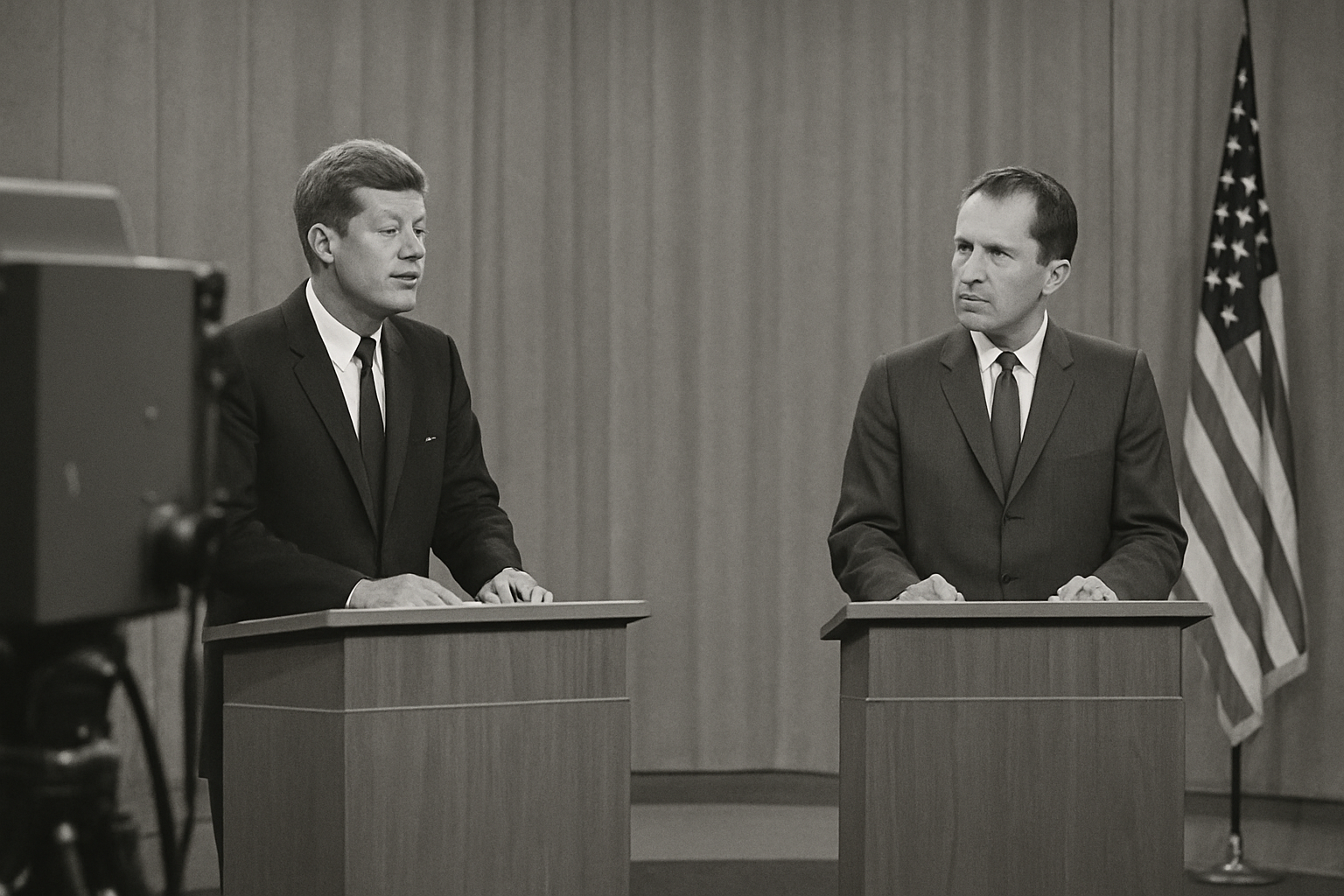 AI-generated historical illustration related to The Kennedy–Nixon Debates and the Rise of Television Politics