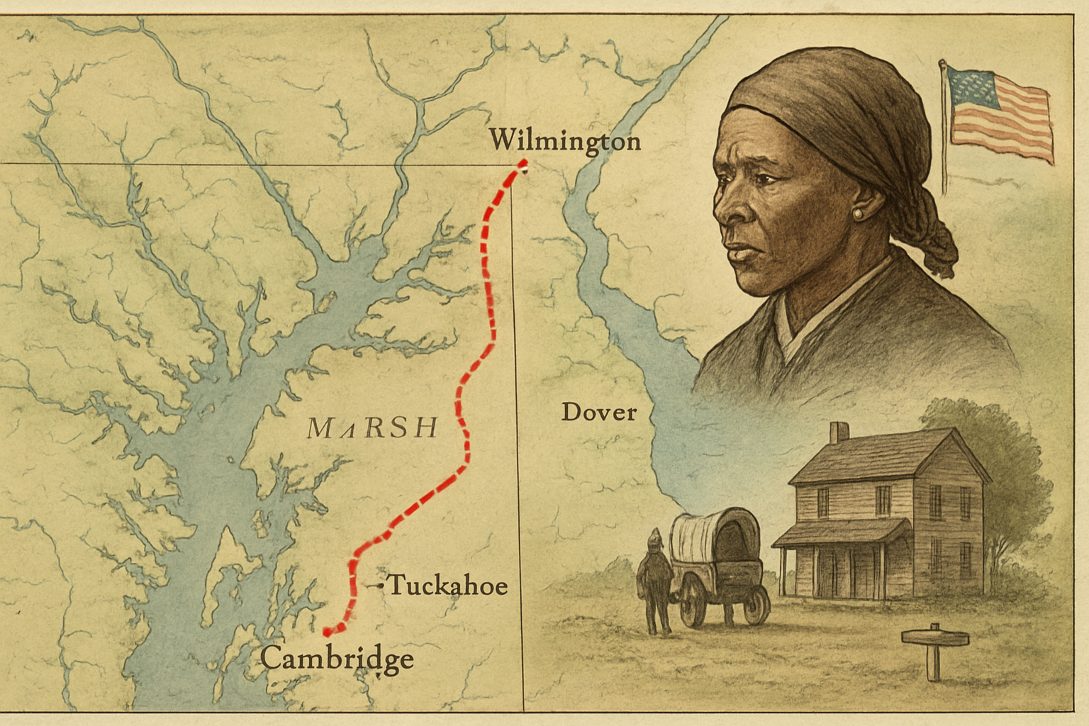 AI-generated historical illustration related to Harriet Tubman’s Missions on the Underground Railroad