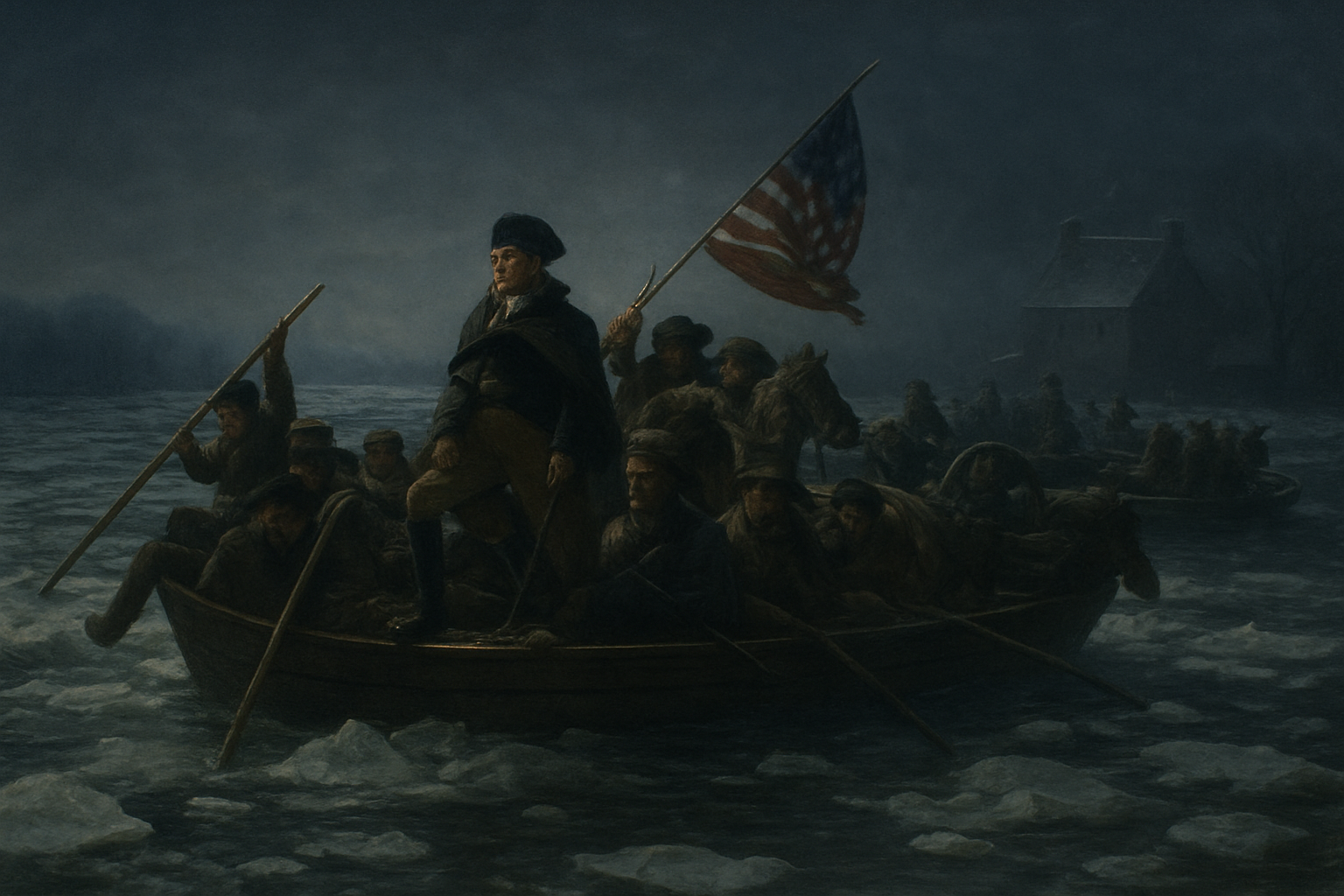 AI-generated historical illustration related to Washington Crosses the Delaware: A Risky Christmas Offensive