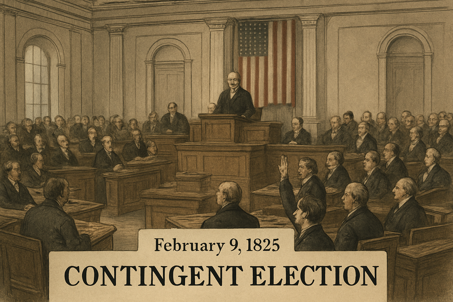 AI-generated historical illustration related to The Election of 1824 and the “Corrupt Bargain” Accusation