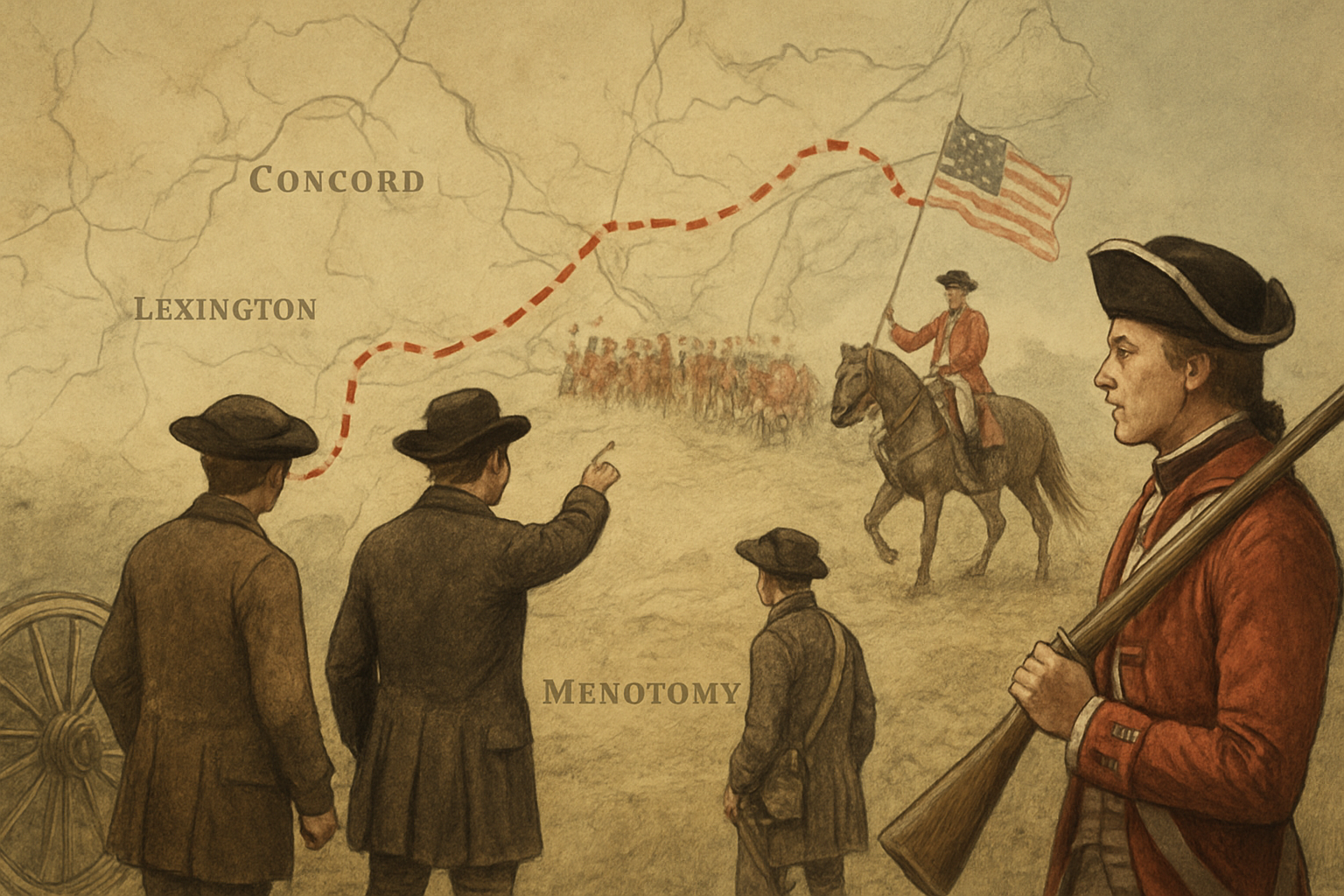 AI-generated historical illustration related to Lexington and Concord: How the Fighting Began