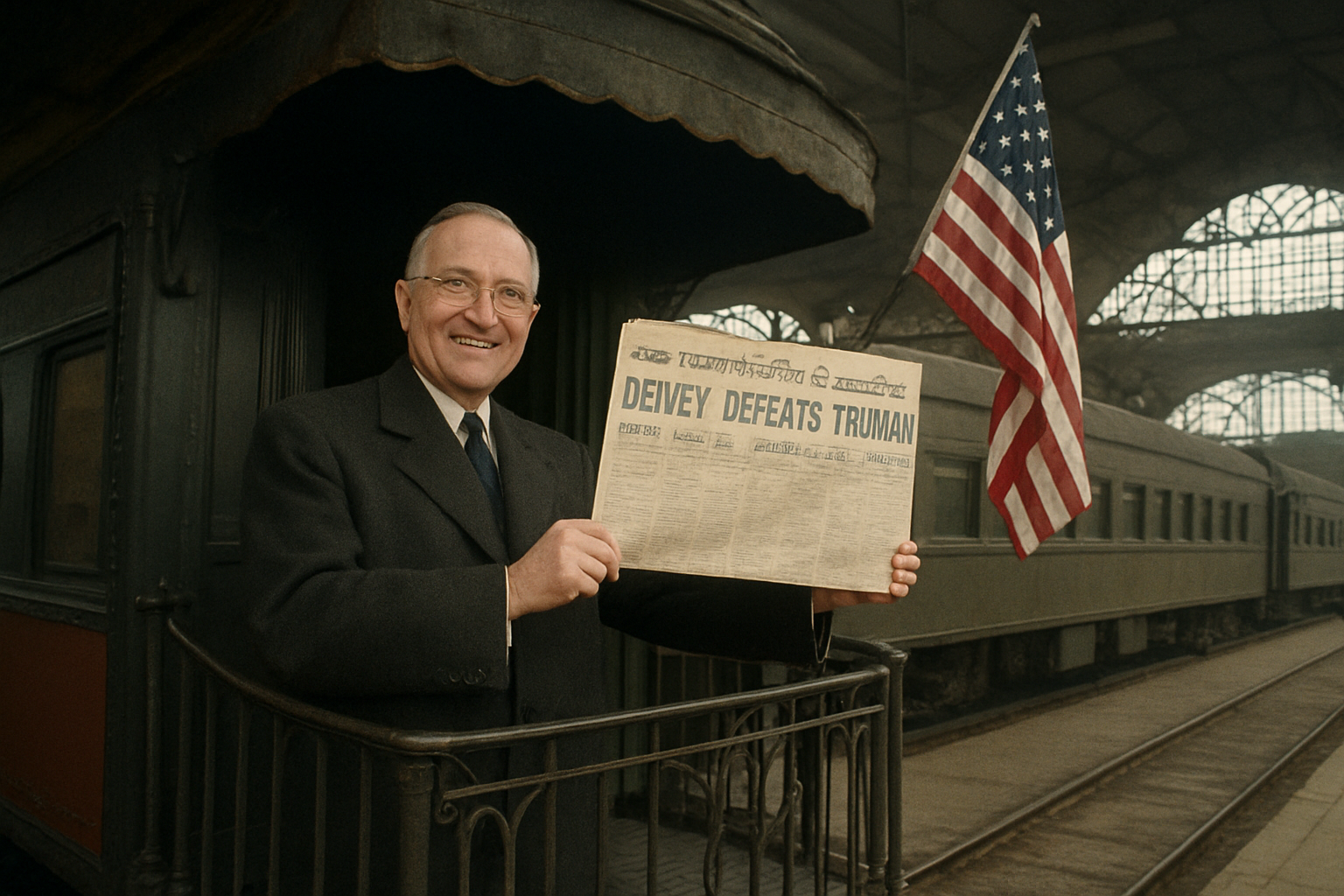 AI-generated historical illustration related to Truman’s 1948 Victory and the Newspaper That Got It Wrong