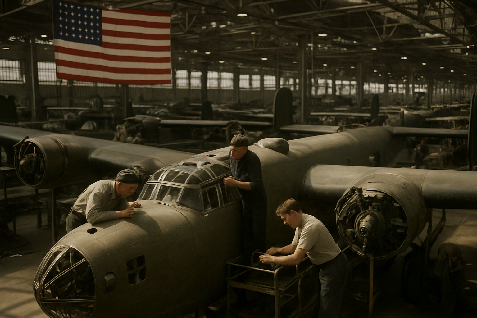 AI-generated historical illustration related to How America's Arsenal of Democracy Helped Win World War II