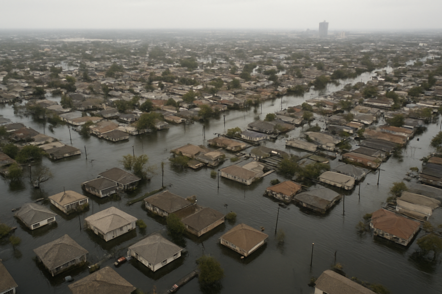 AI-generated historical illustration related to Hurricane Katrina: When New Orleans Flooded