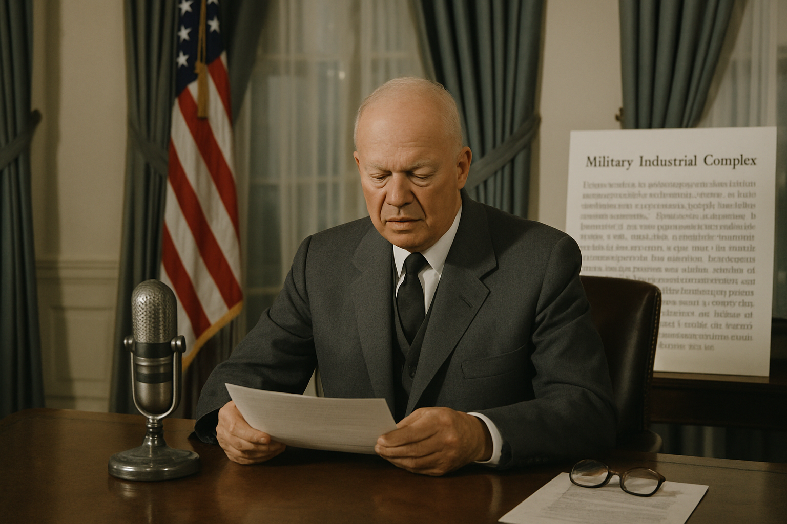 AI-generated historical illustration related to Dwight Eisenhower and the Warning About the Military-Industrial Complex