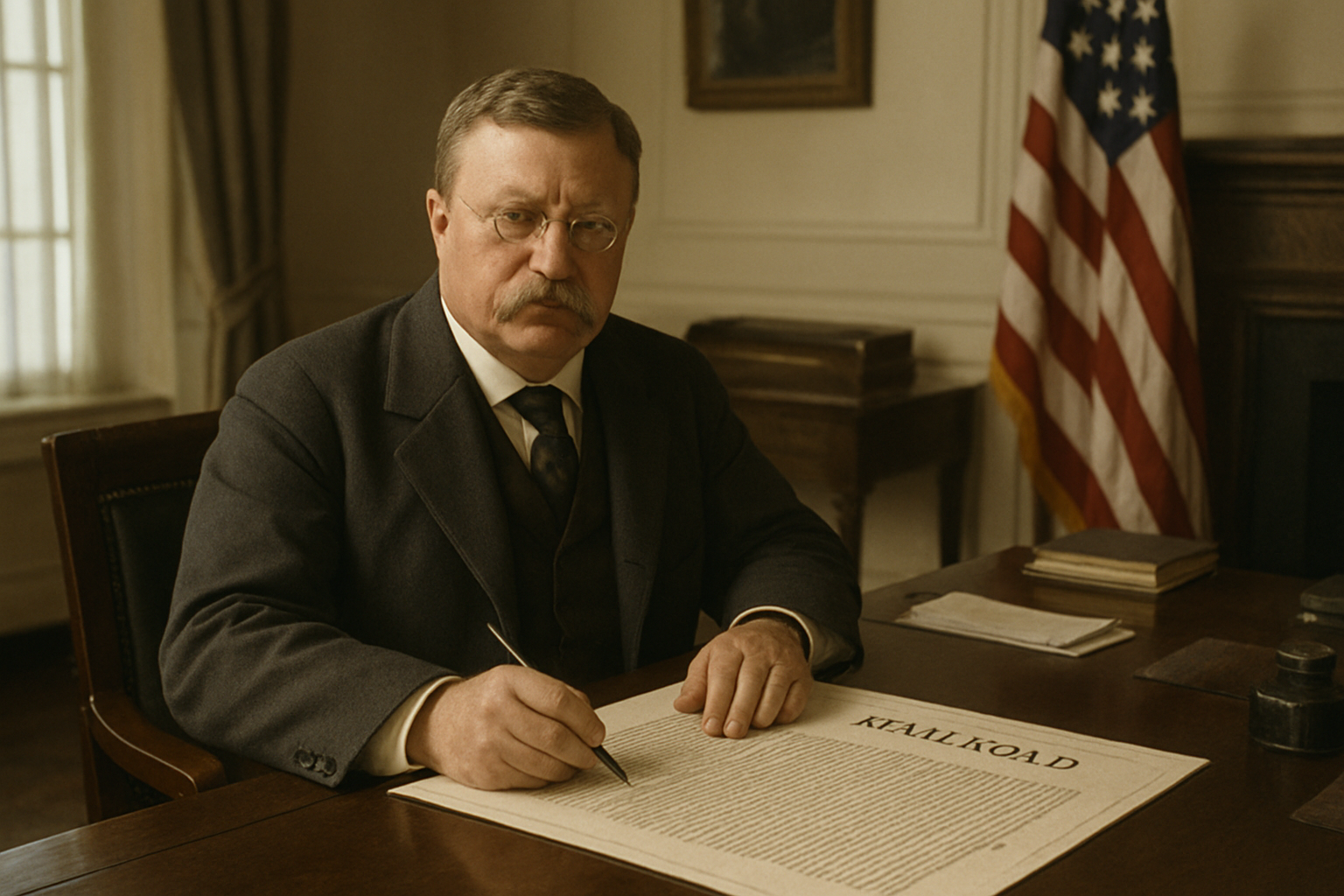 AI-generated historical illustration related to Theodore Roosevelt and the Fight Against Corporate Power