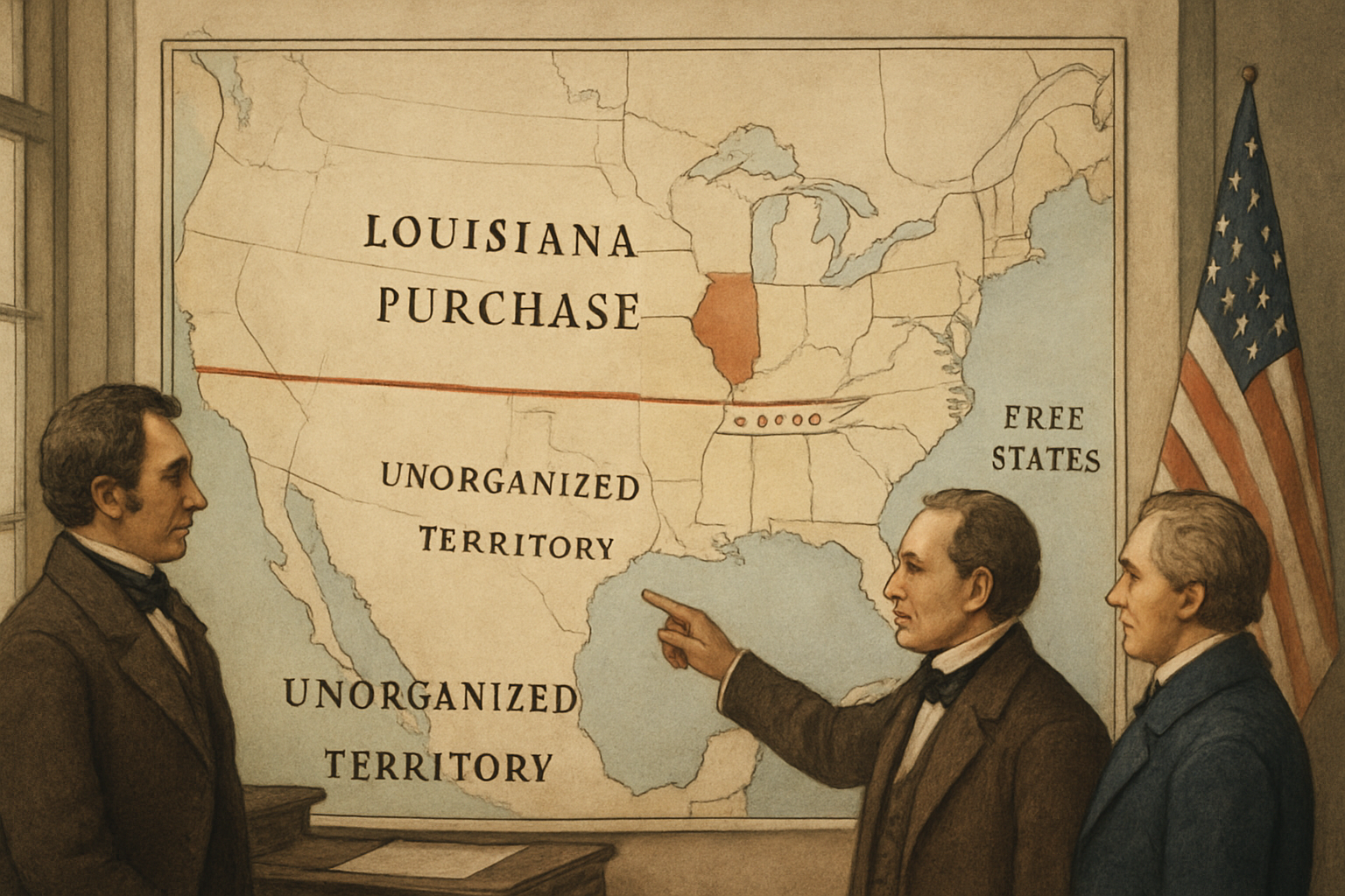 AI-generated historical illustration related to The Missouri Compromise and the Battle over Slavery’s Expansion