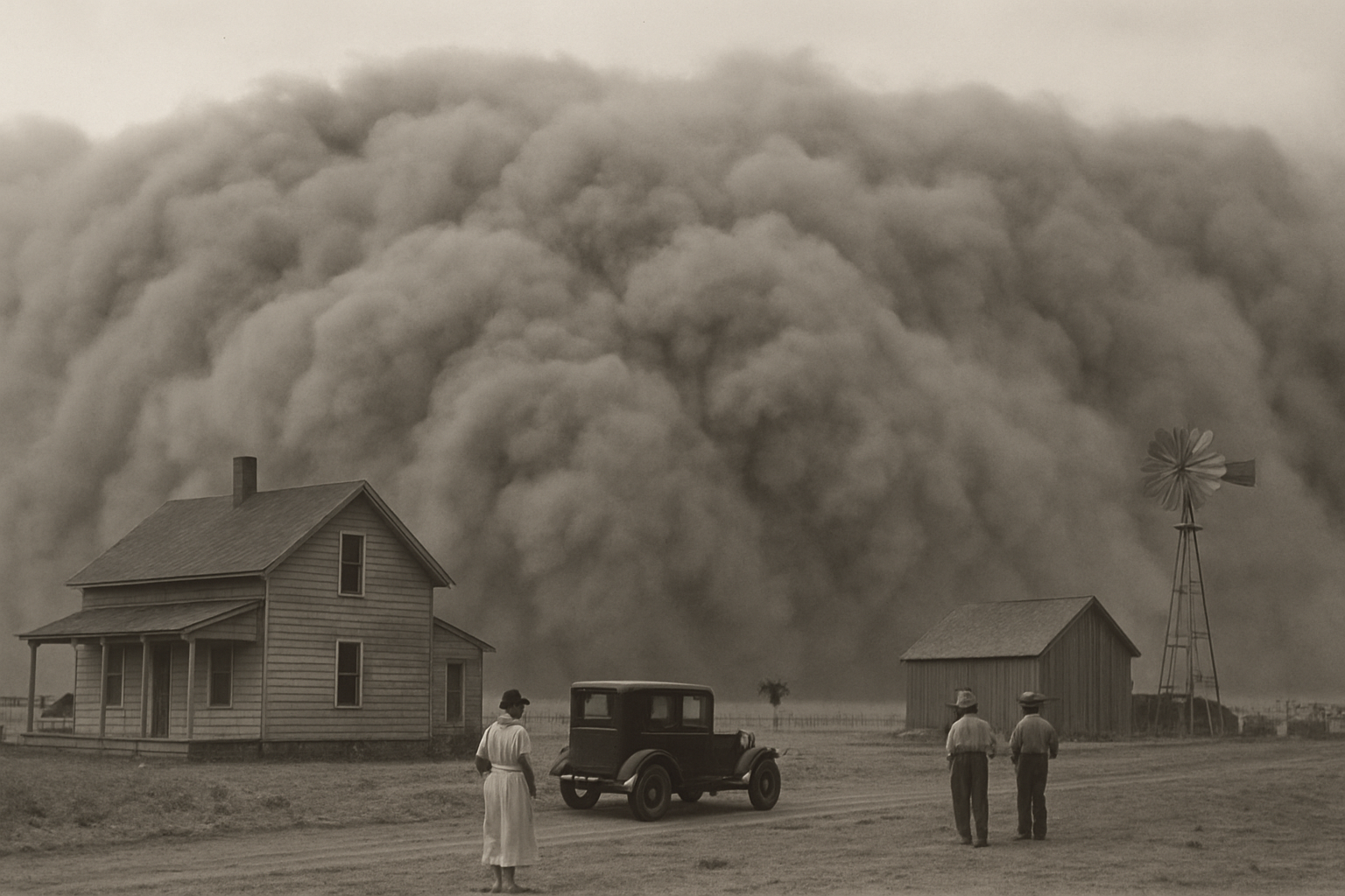 AI-generated historical illustration related to The Dust Bowl: America's Environmental Catastrophe