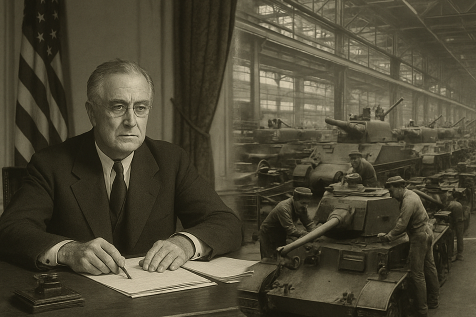 AI-generated historical illustration related to The Lend-Lease Program: How America Armed the Allies Before Entering World War II