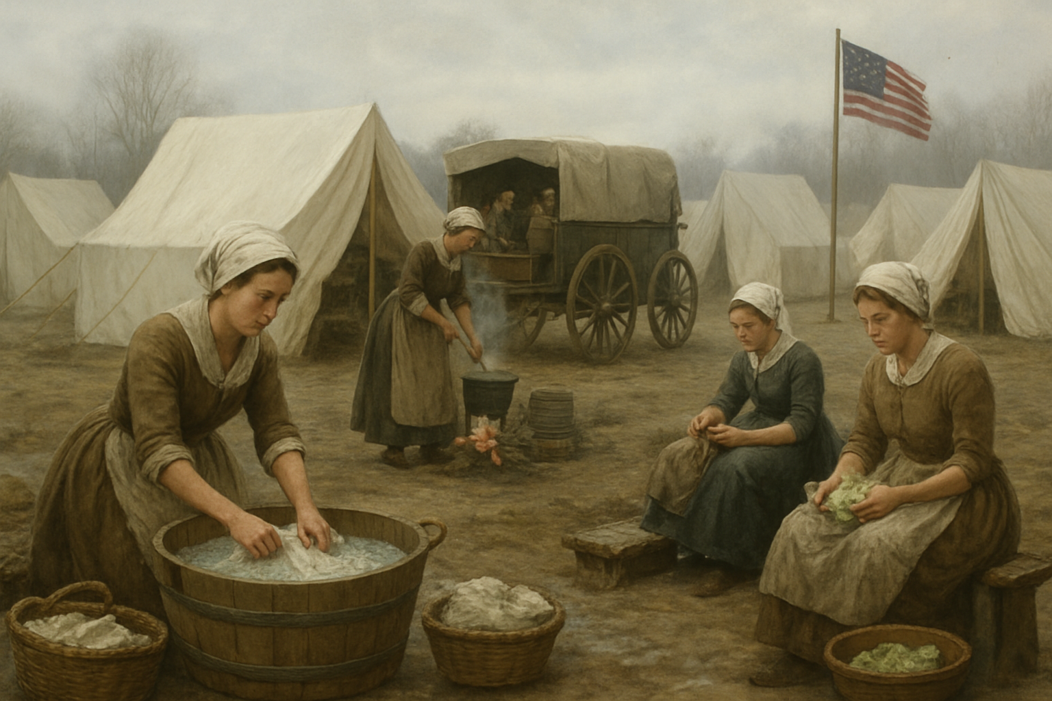 AI-generated historical illustration related to Women Who Kept the American Revolution Running