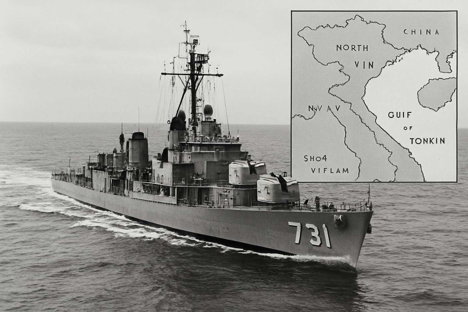 AI-generated historical illustration related to The Gulf of Tonkin Resolution and the Escalation of Vietnam